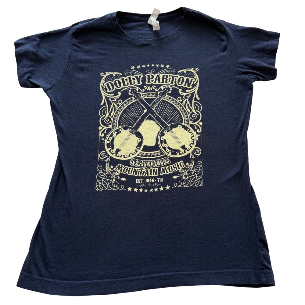 Live and Tell Dolly Parton T Shirt Ladies M Navy Blue Excellent Mountain Music